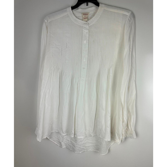 Sundance Pleated Pintuck Peasant Button Front Top White Long Sleeve Large HW8806 - Picture 6 of 9